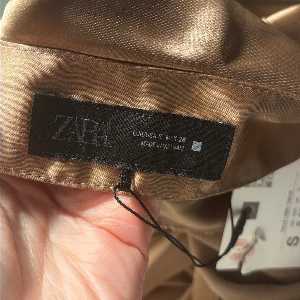 Zara One-Shoulder Satin Slip Summer Dress in Copper bronze color - Picture 8 of 10